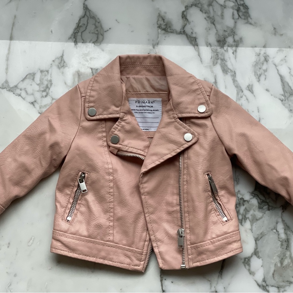 Pink faux leather jacket. 6 - 9 months. Brand: Primark